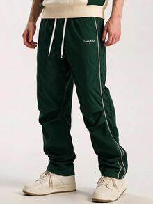 Limitiso Pantalones de estilo universitario callejero para hombre, otoño - Verde Oscuro - Ver 1