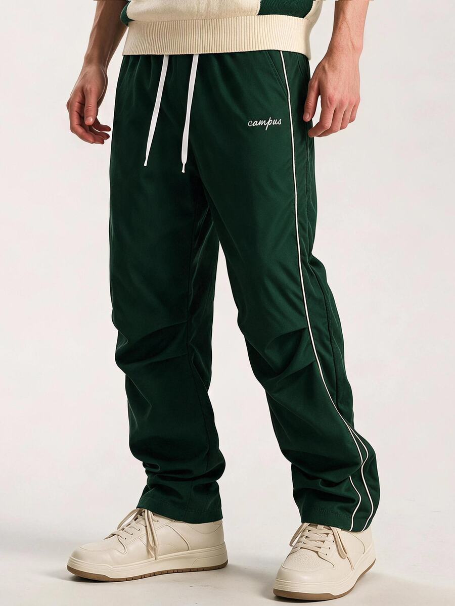 Limitiso Pantalones de estilo universitario callejero para hombre, otoño - Verde Oscuro - Ver 1