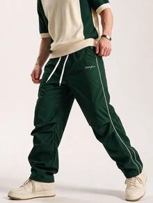 Limitiso Pantalones de estilo universitario callejero para hombre, otoño - Verde Oscuro - Ver 4