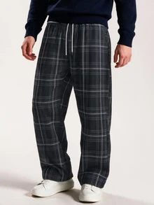 Limitiso Men Casual Plaid Drawstring Waist Pants, Fall - Multicolor - View 3
