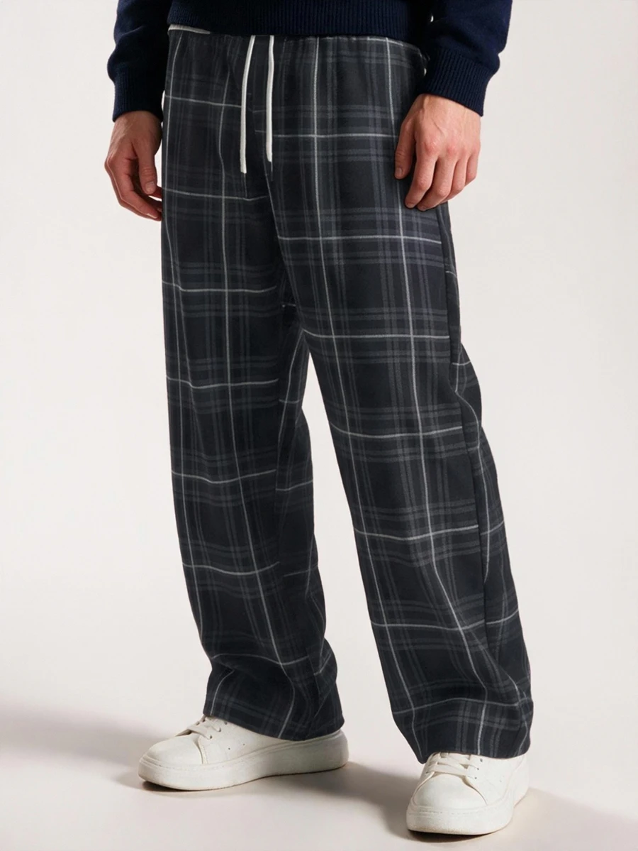 Limitiso Men Casual Plaid Drawstring Waist Pants, Fall - Multicolor - View 1