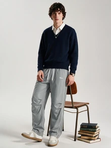 Limitiso Men's Street Collegiate Style Pants, Fall - Grey - View 3
