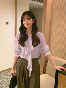 DAZY Women's Solid Color Loose Fit Stand Collar Long Sleeve Asymmetrical Elegant Formal Vacation Spring Autumn Blouse Shirt - Blue - View 5