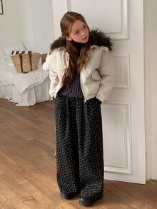 DAZY Tween Girls' Loose Fit Colorblock Lapel Thick Winter Coat, Autumn/Winter - Apricot - View 2