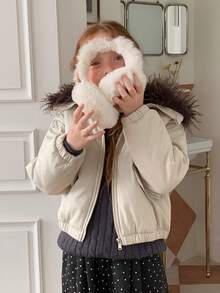 DAZY Tween Girls' Loose Fit Colorblock Lapel Thick Winter Coat, Autumn/Winter - Apricot - View 3