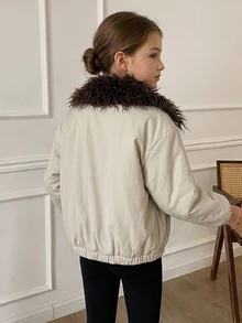 DAZY Tween Girls' Loose Fit Colorblock Lapel Thick Winter Coat, Autumn/Winter - Apricot - View 9
