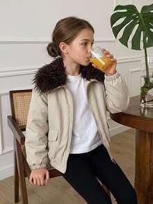 DAZY Tween Girls' Loose Fit Colorblock Lapel Thick Winter Coat, Autumn/Winter - Apricot - View 8