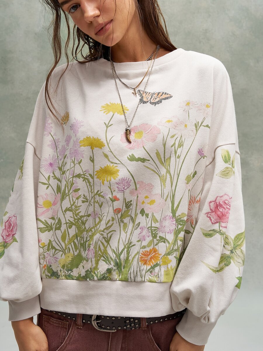 Bohemela Casual Solid Color Knit Crew Neck Long Sleeve Women's Sweatshirt - Apricot - View 1