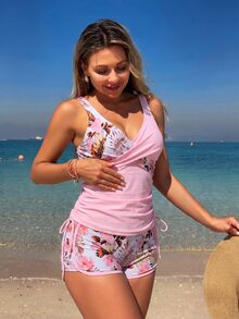 Swim Lushoire Springbreak 女款海灘度假熱帶植物印花休閒男孩短褲式包容性肩帶比基尼泳衣 - 彩色 - 查看 4