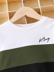 SHEIN Young Boys Colorblock Letter Graphic Sweatshirt 2pcs/Set Casual Streetwear Autumn Winter Tracksuit Outfit - Multicolor - View 5