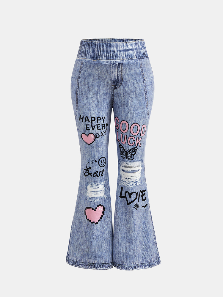 Young Girl Young Girl Kids Young Girl Tween Girls Young Girl Black Flared Leggings Long Pants Knit Soft Comfortable Casual Versatile Daily Fashion - Blue - View 7