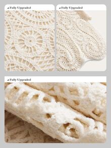 Anewsta Autumn Asymmetrical A-Line Crochet Hollow Out Women's Sweater Skirt - Apricot - View 3