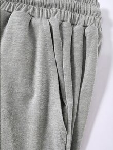 SHEIN 青少年女孩休閒極簡灰色方領抽褶腰短袖T恤與寬鬆長褲套裝 - 灰色 - 查看 6