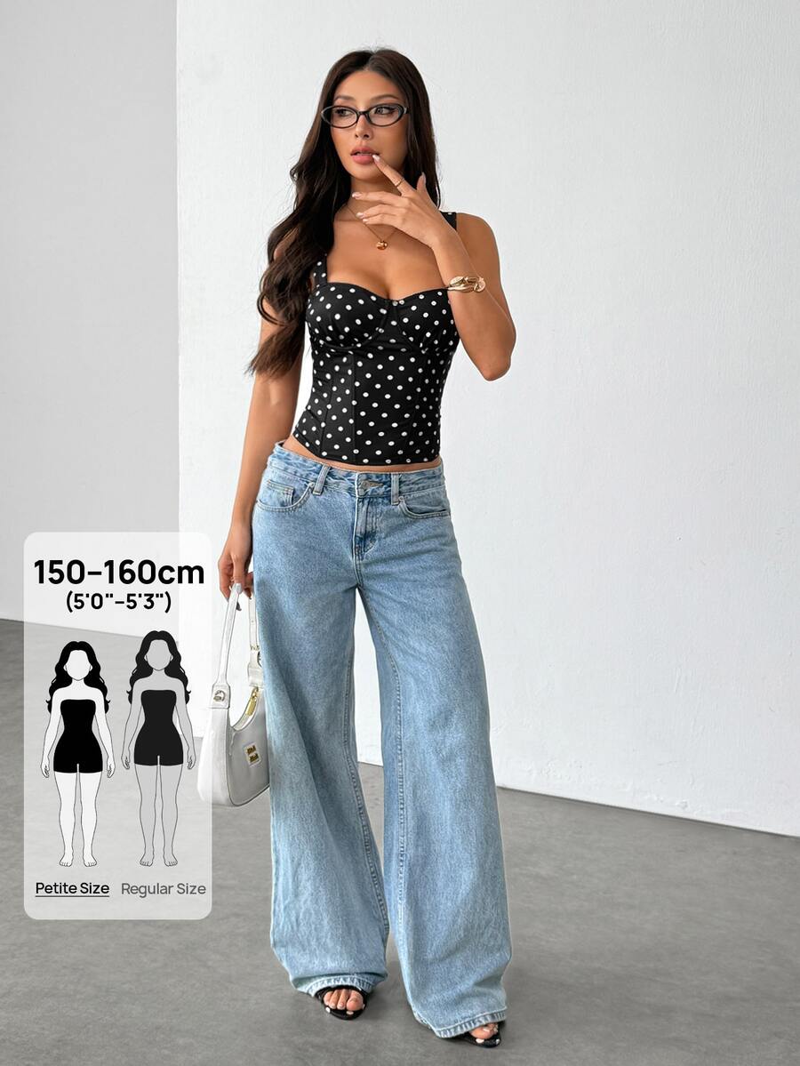 SHEIN PETITE PETITE 女款黑白波點上衣，復古風優雅修身設計，迷人波點圖案