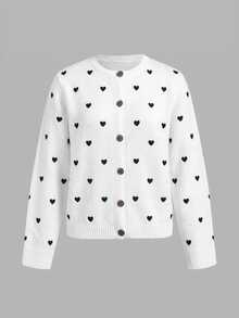 SHEIN BASICS 女款開襟衫，四季百搭，優雅休閒時尚，小愛心圖案現代都市風商務休閒辦公穿搭，低調 - 彩色 - 查看 4