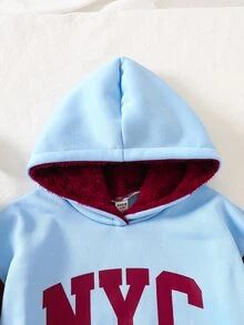 Genkimix Kids 青少年女孩美式復古街頭風拼色連帽衛衣 酒紅色英文圖案印花 秋冬款 開學季女童連帽衫 - 彩色 - 查看 9