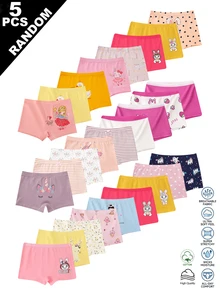 Random 5Pcs Young Girl Cartoon Horse, Rabbit, Elephant Print Baby Pink Panties Winter - Multicolor - View 3