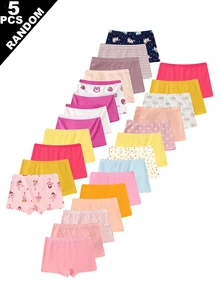 Random 5Pcs Young Girl Cartoon Horse, Rabbit, Elephant Print Baby Pink Panties Winter - Multicolor - View 2