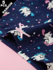 Random 5Pcs Young Girl Cartoon Horse, Rabbit, Elephant Print Baby Pink Panties Winter - Multicolor - View 4