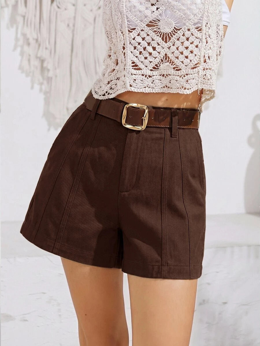 Anewsta Essential Women's Fashionable, Versatile, Casual Design Shorts For Spring/Summer - Brown - View 1