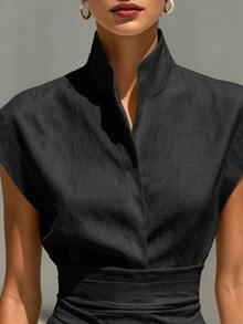 Trelyra Solid Batwing Sleeve Dress - Black - View 3