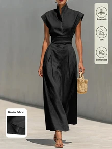 Trelyra Solid Batwing Sleeve Dress - Black - View 1