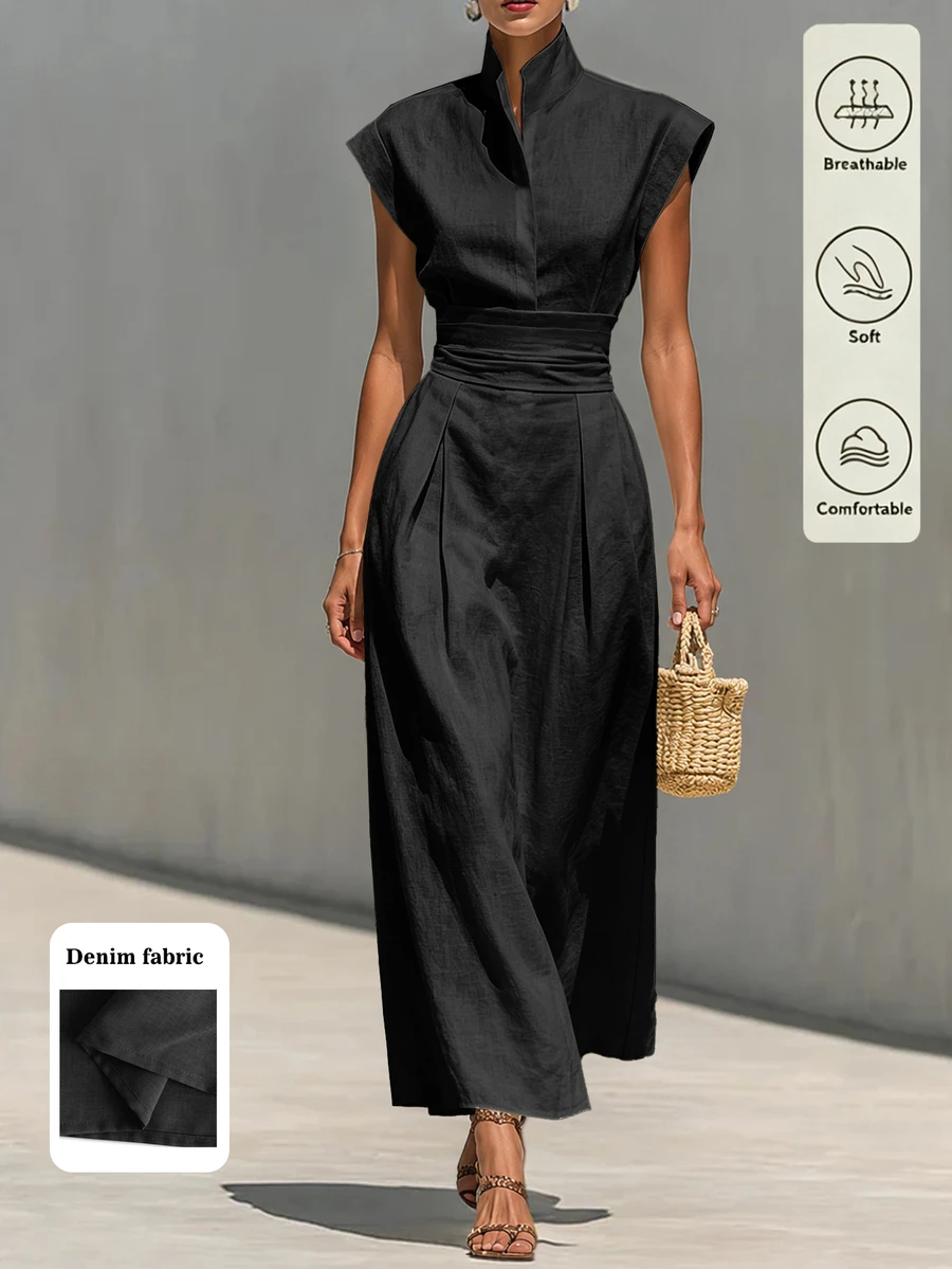 Trelyra Solid Batwing Sleeve Dress - Black - View 1
