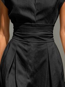 Trelyra Solid Batwing Sleeve Dress - Black - View 4