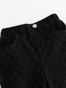 SHEIN 女童淺藍色純色紋理寬腿牛仔褲，休閒牛仔女孩牛仔褲，適合返校季，棉質面料，夏季 - 黑色 - 查看 5