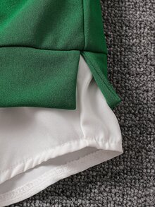 SHEIN Elladie kids 女童 2 合 1 有領衛衣，寬鬆版型，秋季款 - 綠色 - 查看 6