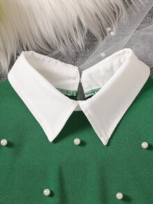 SHEIN Elladie kids 女童 2 合 1 有領衛衣，寬鬆版型，秋季款 - 綠色 - 查看 7