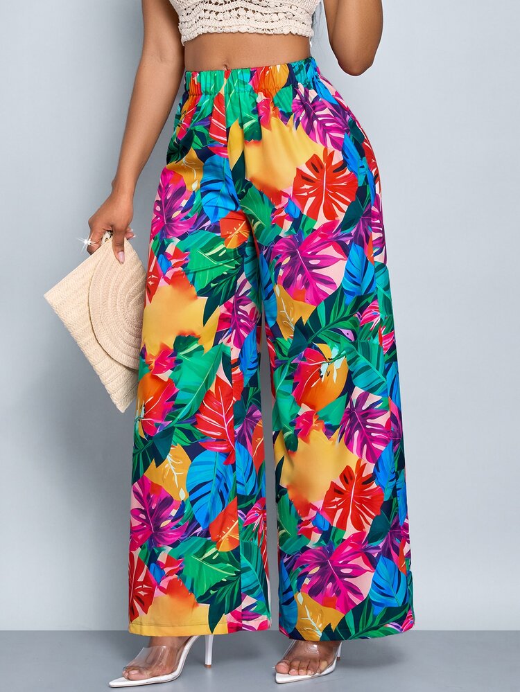 SOLERSUN Women's Tropical Print Loose A-Line Wide Leg Pants For Vacation Fall Cloth For Women - Multicolor - View 9