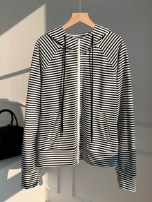 Comfortcana Women's Black & White Striped Back To School College Style Sweatshirt - Black and White - View 7