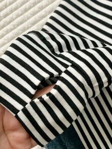 Comfortcana Women's Black & White Striped Back To School College Style Sweatshirt - Black and White - View 9