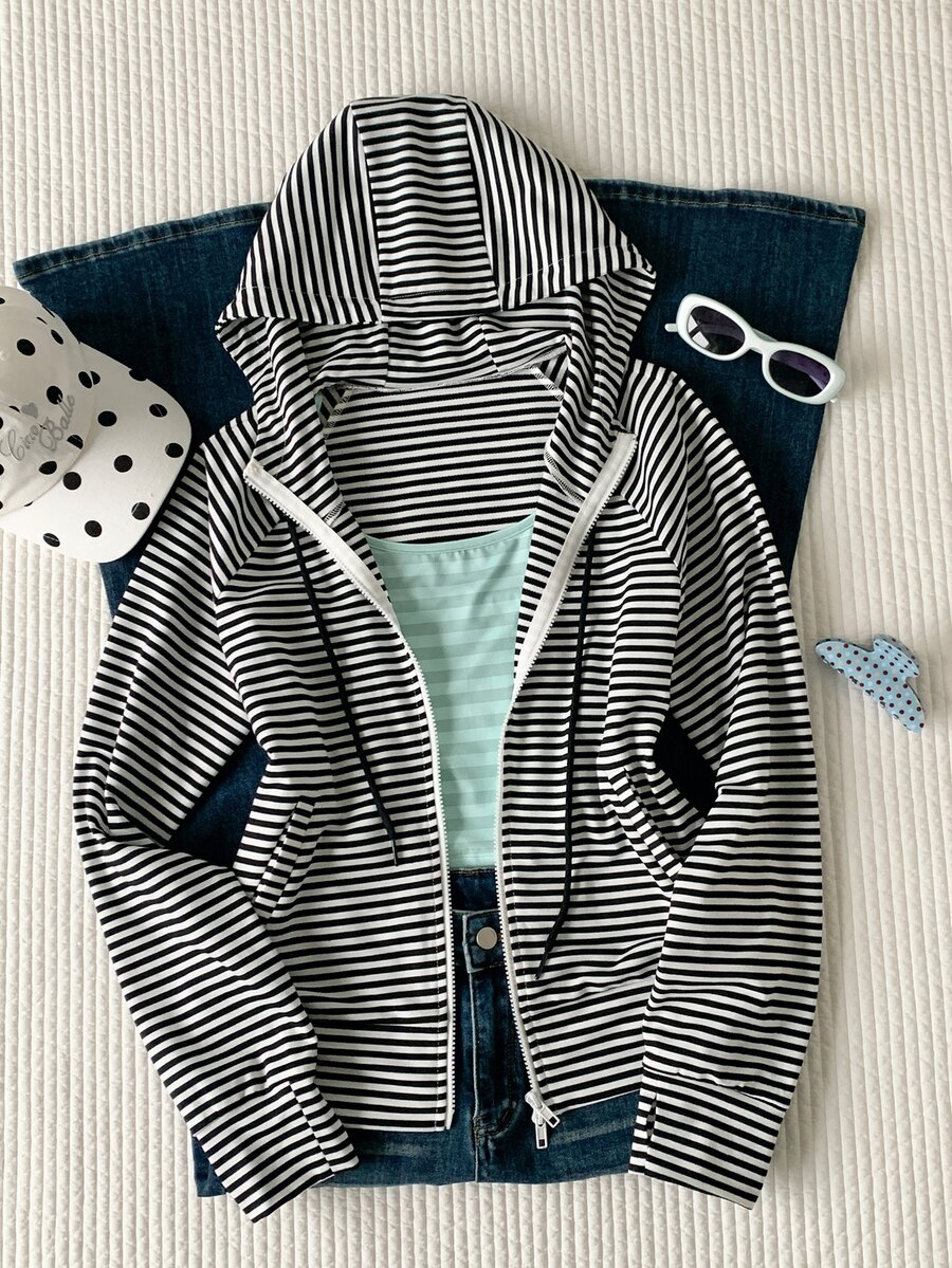 Comfortcana Women's Black & White Striped Back To School College Style Sweatshirt