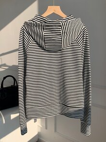 Comfortcana Women's Black & White Striped Back To School College Style Sweatshirt - Black and White - View 3