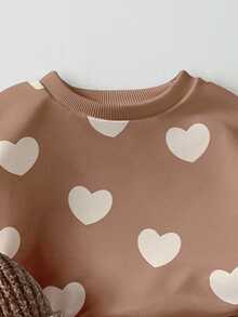 1 Set Baby Girls Casual Cute Fashion Heart Print Crew Neck Sweatshirt And Sweatpants Set, Autumn Fall Winter - Multicolor - View 6