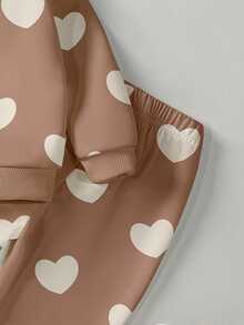 1 Set Baby Girls Casual Cute Fashion Heart Print Crew Neck Sweatshirt And Sweatpants Set, Autumn Fall Winter - Multicolor - View 4