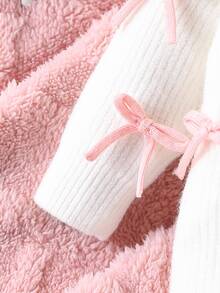SHEIN 1pc Baby Girl Knitted Jumpsuit, White And Pink 3D Bow Long Sleeve, Autumn Cozy Soft Elegant Family Matching Cute Minimalist Versatile - White - View 5