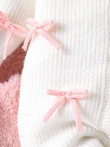 SHEIN 1pc Baby Girl Knitted Jumpsuit, White And Pink 3D Bow Long Sleeve, Autumn Cozy Soft Elegant Family Matching Cute Minimalist Versatile - White - View 4