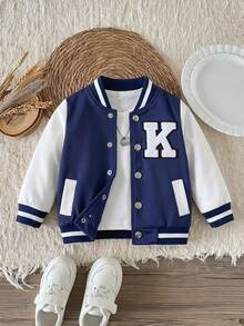 Baby Boys Fashionable Casual Bold Avant-Garde Baseball Jacket, Spring/Autumn, Infant Jacket, Toddler Jacket Navy Blue - Blue - View 1