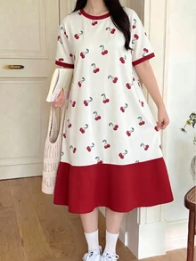 青少年女孩休閒可愛簡約短袖中長洋裝，適合春夏，白色正式生日禮服 - 彩色 - 查看 3
