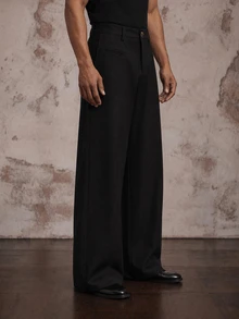 Vientiro Men Wide Leg Suit Pants , Black Loose Trousers , Formal Pants - Black - View 3