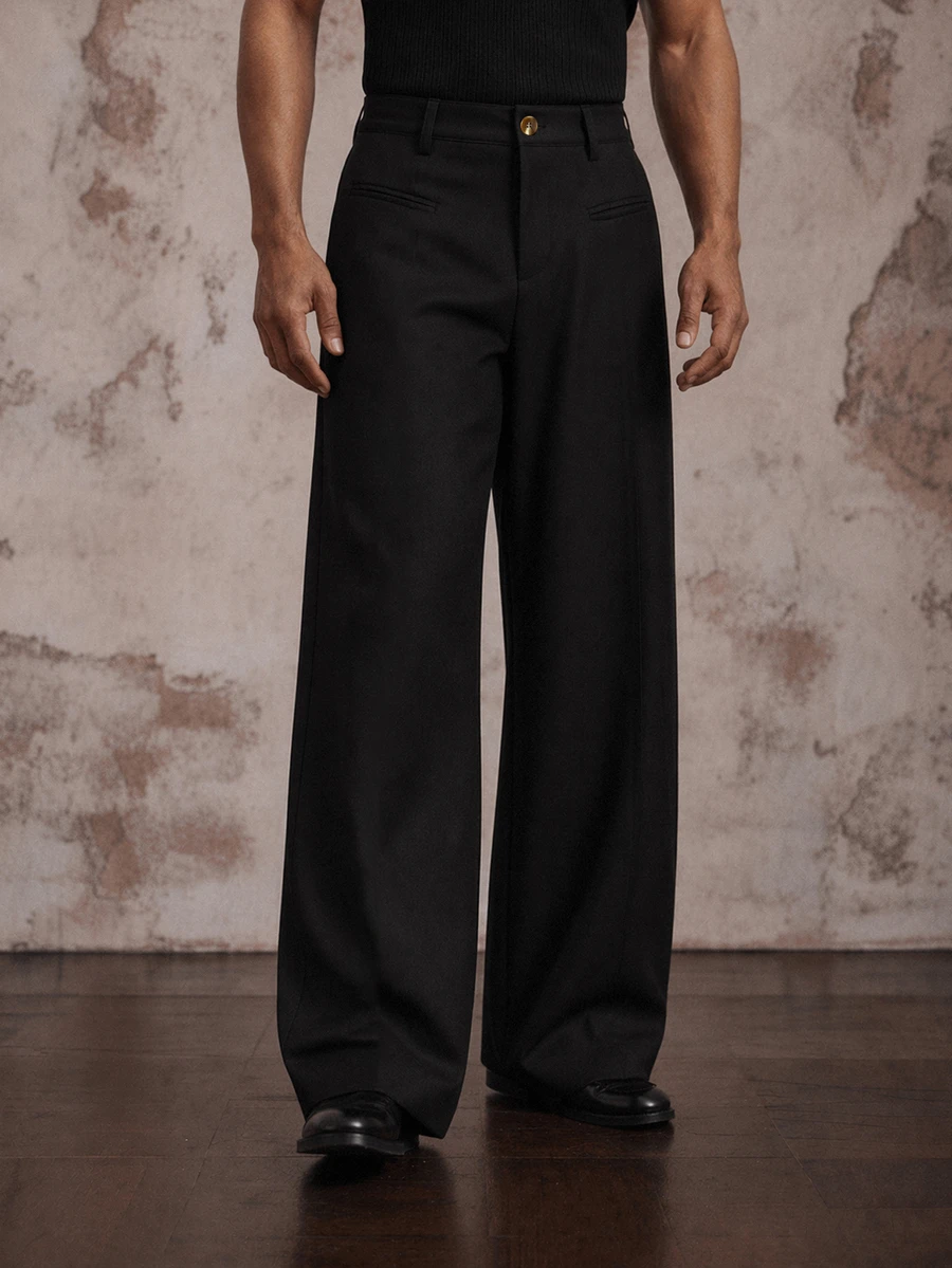 Vientiro Men Wide Leg Suit Pants , Black Loose Trousers , Formal Pants - Black - View 1