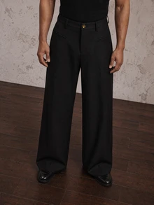 Vientiro Men Wide Leg Suit Pants , Black Loose Trousers , Formal Pants - Black - View 4