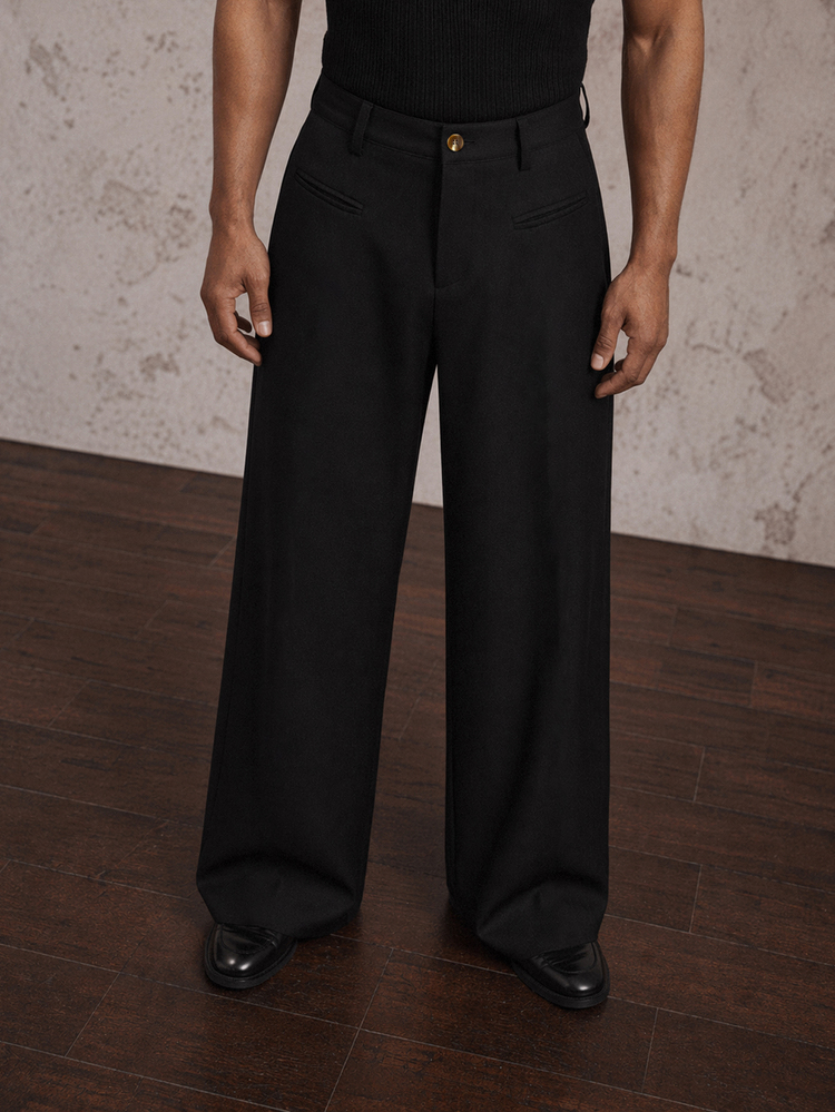 Vientiro Men Wide Leg Suit Pants , Black Loose Trousers , Formal Pants - Black - View 4