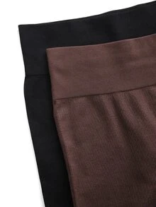 SHEIN Velisys 2pcs/Set Regular Long Pants/Basic Style/Black+Brown+Sports Long Pants+Fitness/Yoga - Multicolor - View 6