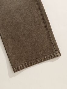 SHEIN 女童牛仔長褲，夏季新品，咖啡棕色，直筒寬腿鬆弛版型，輕盈柔軟面料，休閒風格，適合四季穿著 - 咖啡棕 - 查看 7