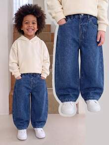 Genkimix Kids Young Boy Elastic Waist Straight Leg Jeans - Medium Wash - View 1