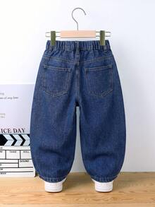 Genkimix Kids Young Boy Elastic Waist Straight Leg Jeans - Medium Wash - View 2